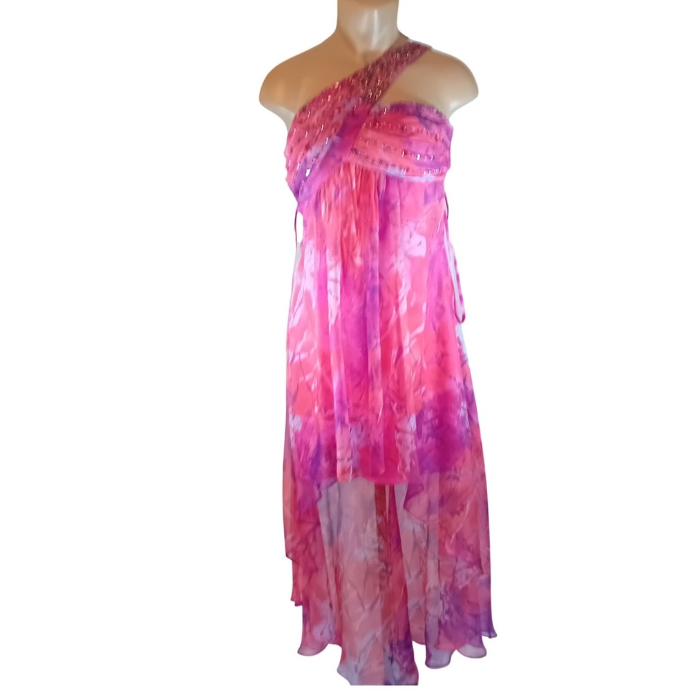 Y2K‎ Bee Darlin High Low Formal Dress Abstract Mcbling Rhinestone Boho 9/10 READ